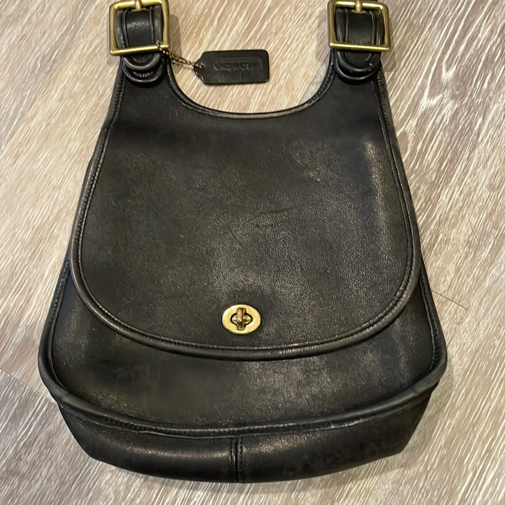 Vintage Coach Crossbody Bag in Black Leather